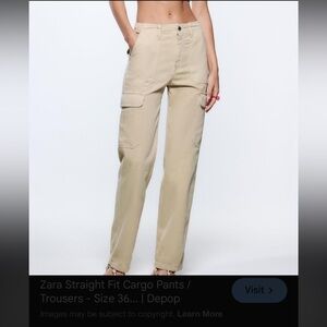 ZARA Women’s Cargo Pants Mid Rise Cotton – Beige (Size 8
